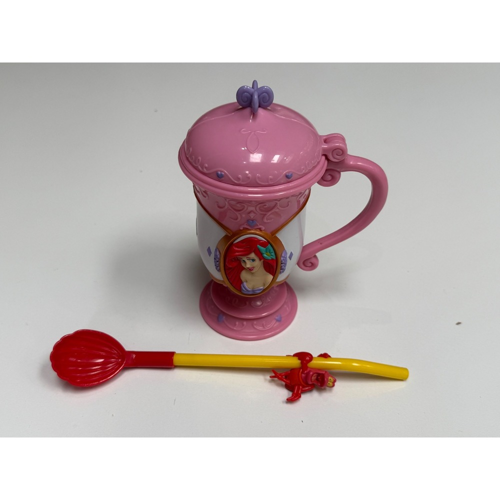 Disney Princess Ariel Little Mermaid Pink Chalice Cup Lid Sebastian Straw Set